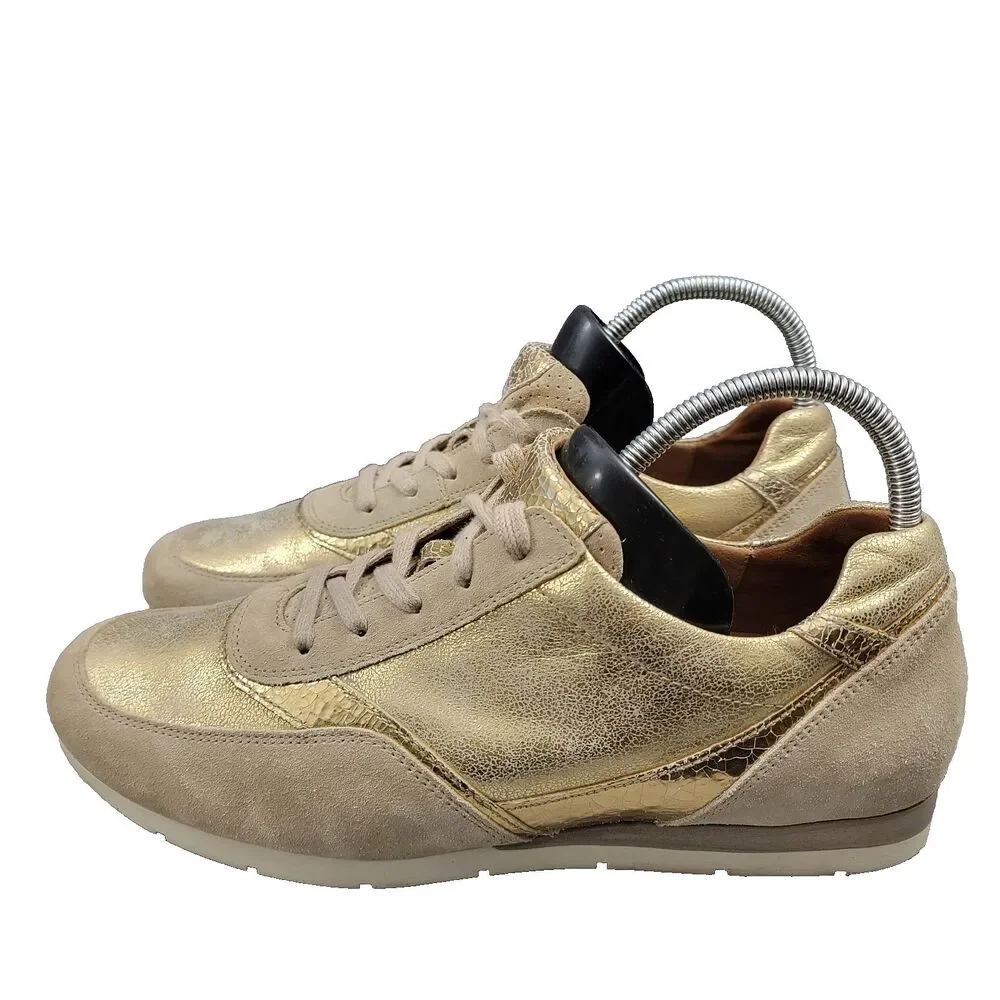 Gabor Metallic Gold Low Top Trainers Leather Sneakers Women's 7 UK 9 - 9.5 US